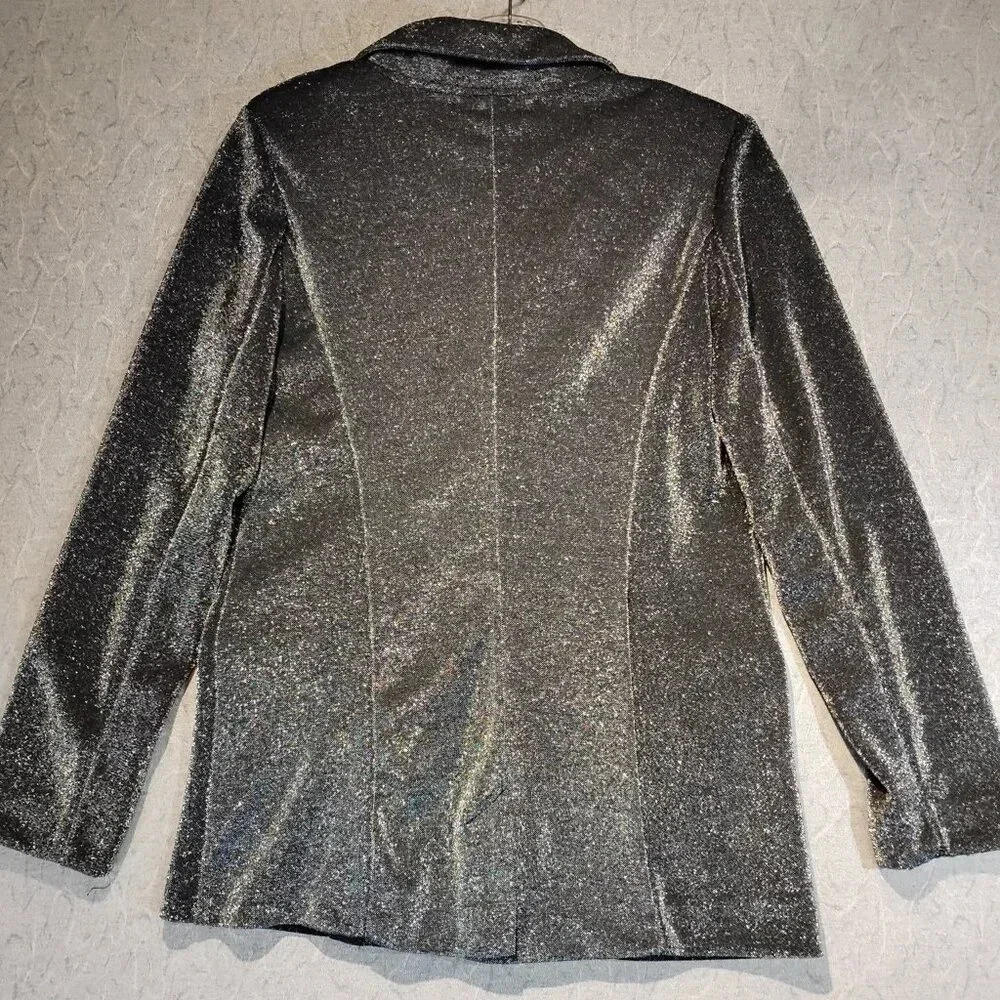 Amisu Women's Silver Long Sleeve Metallic Double Breasted  Blazer in Size 38 - Picture 7 of 11